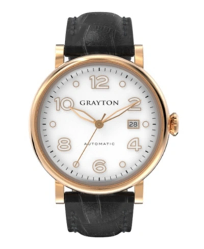 Grayton Men's Classic Collection Black Crocodile-embossed Leather Strap Watch 44mm