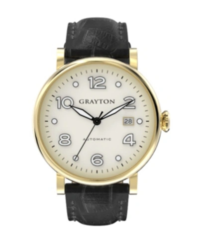 Grayton Men's Classic Collection Black Crocodile-embossed Leather Strap Watch 44mm