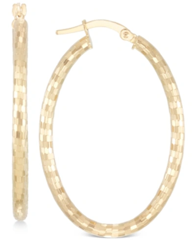 Italian Gold Oval Textured Hoop Earrings In 14k Gold In Yellow Gold