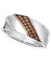 Le Vian Chocolatier Men's Diamond Diagonal Diamond Ring (3/8 Ct. T.w.) In Sterling Silver & 14k Rose Gold In Silver