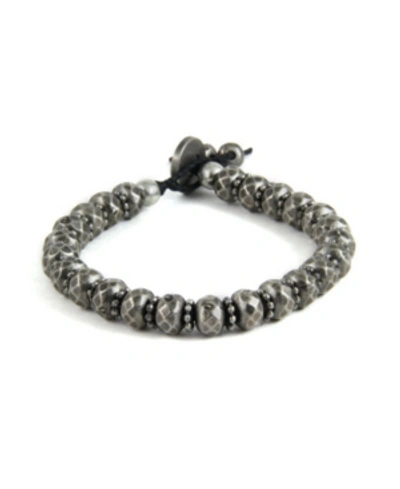 Mr Ettika Ox Beaded Simple Bracelet With Button In Silver Plated