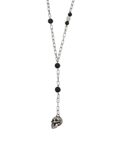 Mr Ettika Ox Chain Lariat With Lava Beads And Skull Charm In Multi