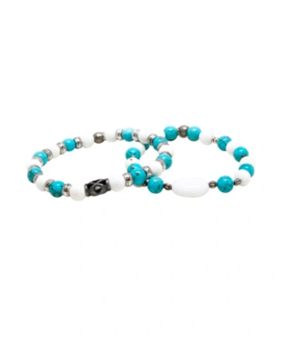 Mr Ettika Turquoise And Howlite Beaded Elastic Bracelet, Pack Of 2 In Multi