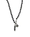 MR ETTIKA LAVA STONE ROSARY NECKLACE WITH FEATHER AND MARY PENDANTS