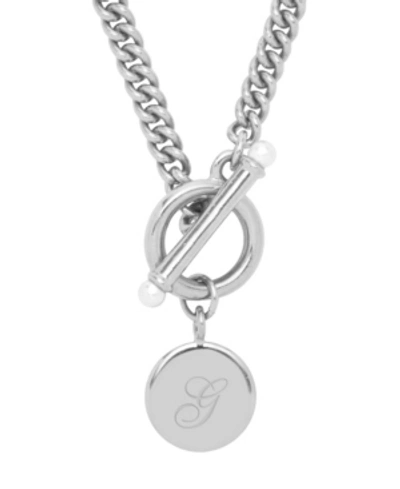 Brook & York Stella Imitation Pearl Initial Toggle Necklace In Silver I