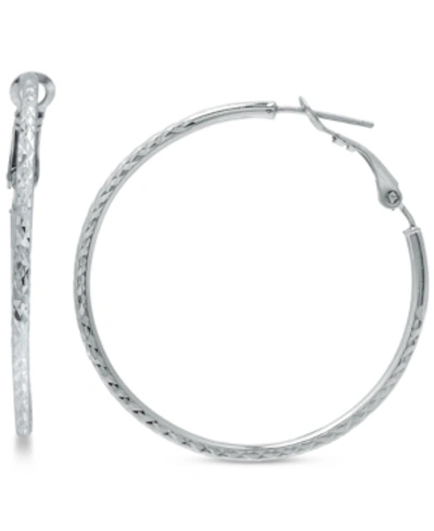 Giani Bernini Textured Hoop Earrings, 2" Created For Macy's In Silver
