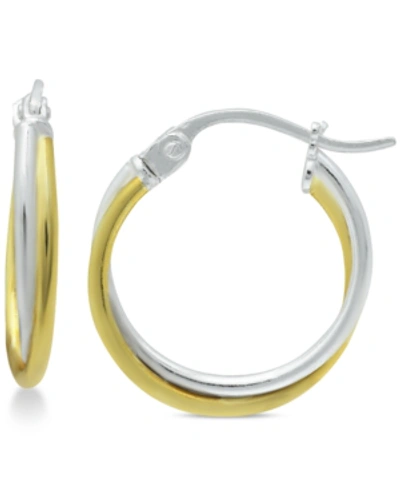 Giani Bernini Extra Small Overlap Hoop Earrings In Sterling Silver And 18k Gold-plate, 15mm, Created For Macy's In Two-tone