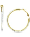 GIANI BERNINI MEDIUM TWO-TONE TEXTURED HOOP EARRINGS IN STERLING SILVER & 18K GOLD-PLATE, 1-1/2", CREATED FOR MACY