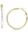 Giani Bernini Medium Two-tone Textured Hoop Earrings In Sterling Silver & 18k Gold-plate, 1-1/2", Created For Macy In Two-tone