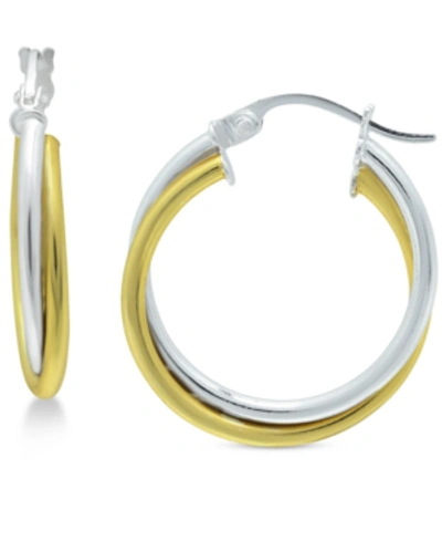 Giani Bernini Small Two-tone Overlap Hoop Earrings In Sterling Silver & 18k Gold-plate, 0.78", Created For Macy's