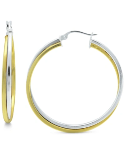 Giani Bernini Medium Two-tone Twist Hoop Earrings In Sterling Silver & 18k Gold Plated Sterling Silver, 35mm, Crea