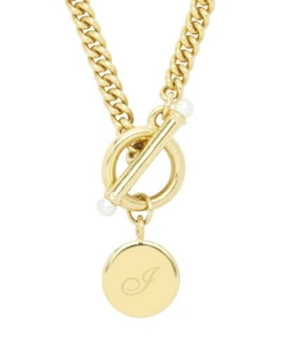 Brook & York Stella Imitation Pearl Initial Toggle Necklace In Gold I
