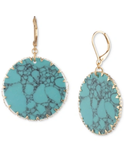 Lonna & Lilly Gold-tone & Colored Disc Drop Earrings In Turquoise