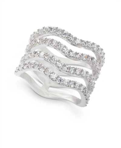 Inc International Concepts Silver-tone Crystal Wavy Multi-row Ring, Created For Macy's