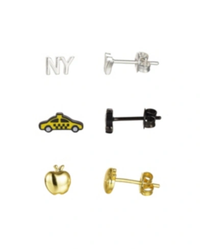 Unwritten Silver Plated Two-tone New York City Earring Trio Set In Gold