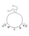 Peanuts "snoopy" And "woodstock" Crystal Adjustable Bolo Silver Plated Bracelet, Created For Macy's In Silver