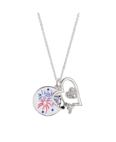 Peanuts Silver Plated  "snoopy" Americana Fireworks Heart Pendant Necklace, 16"+2" For Unwritten