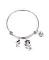 PEANUTS GRADUATION ADJUSTABLE BANGLE BRACELET IN STAINLESS STEEL FOR UNWRITTEN SILVER PLATED CHARMS