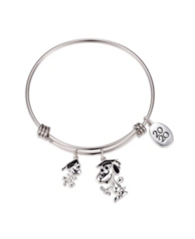 Peanuts Graduation Adjustable Bangle Bracelet In Stainless Steel For Unwritten Silver Plated Charms