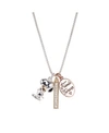 PEANUTS SILVER PLATED TRI-TONE PEANUTS "FRIENDS FOREVER" SNOOPY AND WOODSTOCK CRYSTAL PENDANT NECKLACE, 16"+