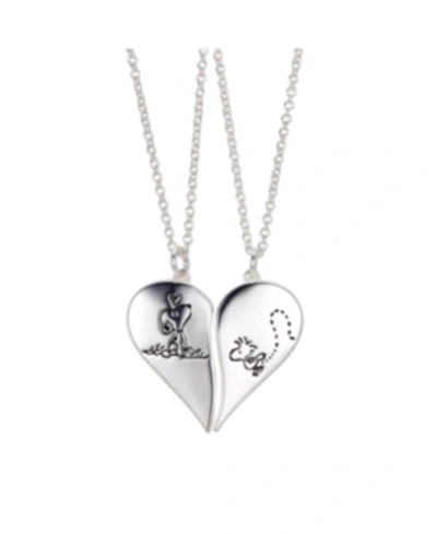 Peanuts Fine Silver Plated  "snoopy" And "woodstock" Best Friends Pendant Necklace Set, 16"+2" For Un