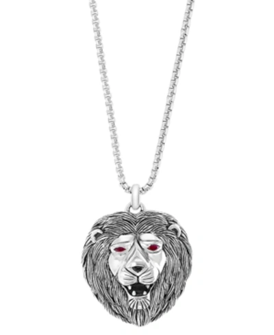 Effy Collection Effy Men's Ruby (1/4 Ct. T.w.) & Onyx Lion's Head 20" Pendant Necklace In Sterling Silver
