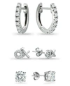 Giani Bernini 3-pc. Set Cubic Zirconia Hoop & Stud Earrings In Sterling Silver, Created For Macy's In Silver