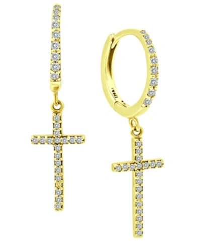 Giani Bernini Cubic Zirconia Cross Dangle Hoop Earrings In 18k Gold-plated Sterling Silver, Created For Macy's In Gold Over Silver