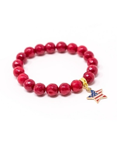 Katie's Cottage Barn Jade Stars And Stripe Star Give Back Collection Bracelet In Red