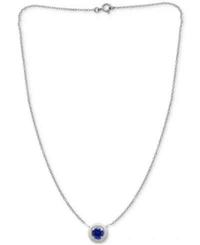 Giani Bernini Blue Cubic Zirconia Framed 16" Pendant Necklace, Created For Macy's In Silver