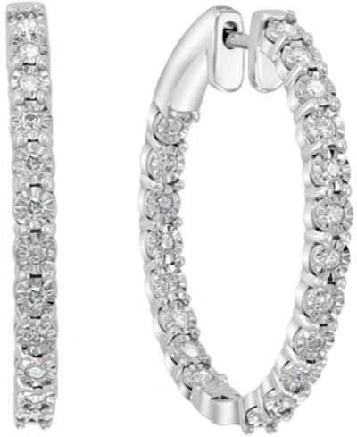 Effy Collection Effy Diamond In & Out Small Hoop Earrings (3/8 Ct. T.w.) In Sterling Silver, 1"