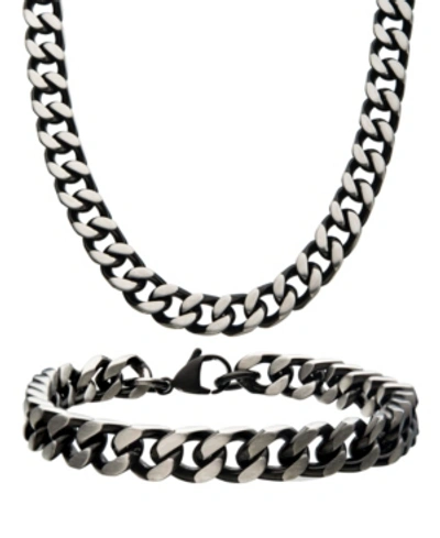 Inox Curb Chain 8" Bracelet And 22" Necklace Set In Silver