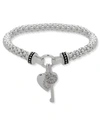 Nine West Boxed Heart And Key Stretch Bracelet In Silver-tone