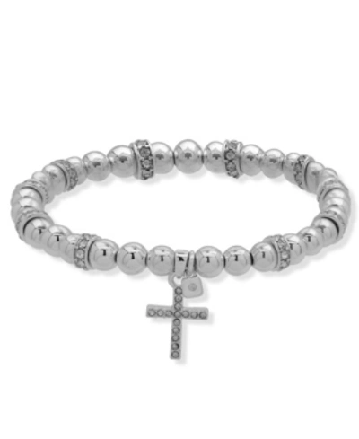 Nine West Boxed Cross Stretch Bracelet In Silver-tone