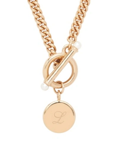 Brook & York Stella Imitation Pearl Initial Toggle Necklace In Rose Gold L