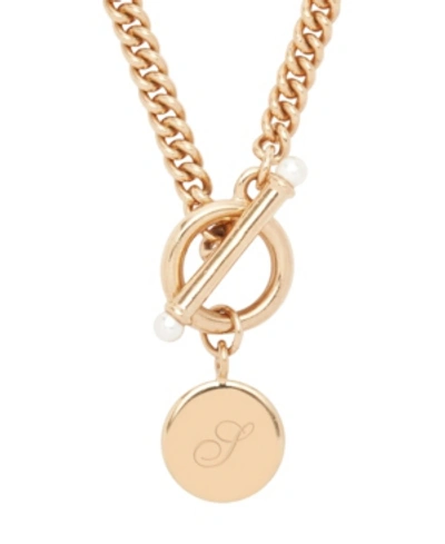 Brook & York Stella Imitation Pearl Initial Toggle Necklace In Rose Gold S