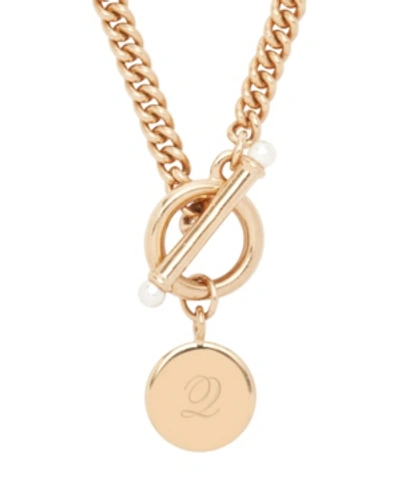 Brook & York Stella Imitation Pearl Initial Toggle Necklace In Rose Gold Q
