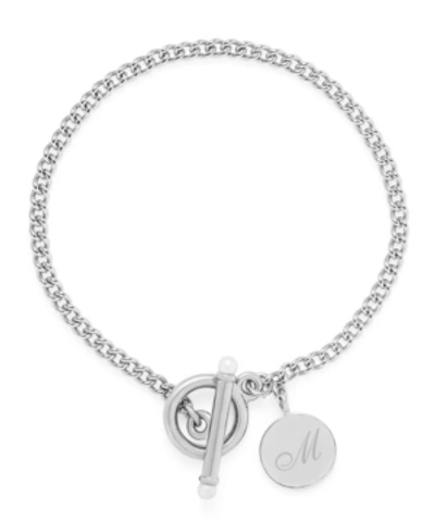 Brook & York Stella Imitation Pearl Initial Toggle Bracelet In Silver M