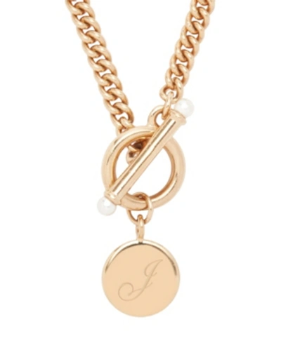 Brook & York Stella Imitation Pearl Initial Toggle Necklace In Rose Gold J