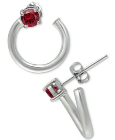 Giani Bernini Cubic Zirconia Front & Back Hoop Earrings, Created For Macy's In Red,silver