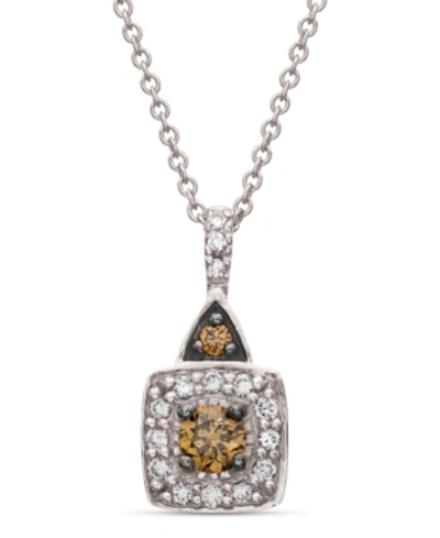 Le Vian Chocolate By Petite  Chocolate And White Diamond (1/4 Ct. T.w.) Square Pendant In 14k Rose Go In White Gold