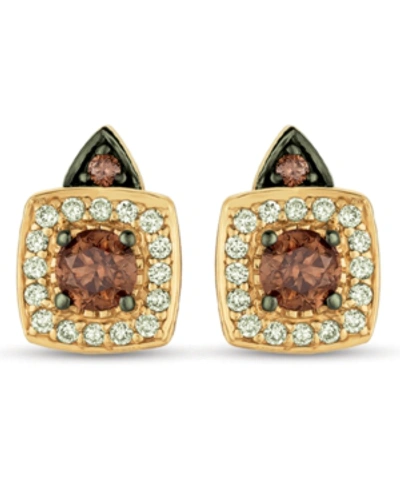 Le Vian Chocolate By Petite  Chocolate And White Diamond Stud Earrings (1/3 Ct. T.w.) In 14k Rose, Ye In Yellow Gold