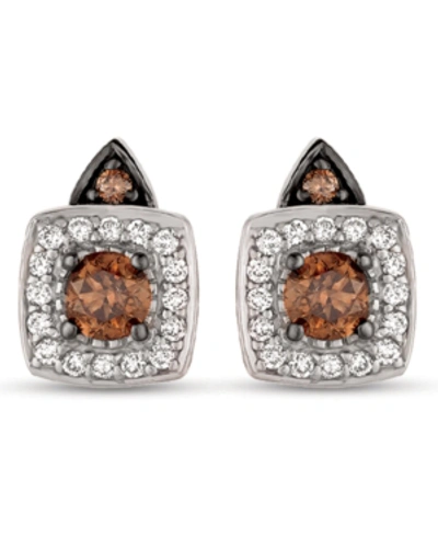 Le Vian Chocolate By Petite  Chocolate And White Diamond Stud Earrings (1/3 Ct. T.w.) In 14k Rose, Ye In White Gold