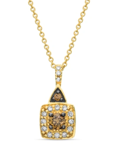 Le Vian Chocolate By Petite  Chocolate And White Diamond (1/4 Ct. T.w.) Square Pendant In 14k Rose Go In Yellow Gold