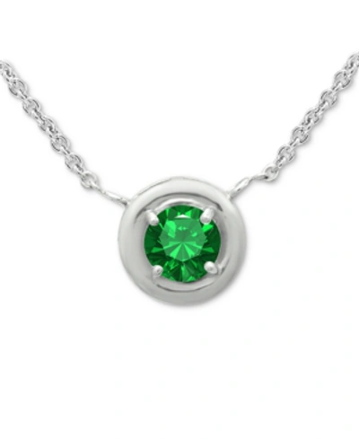 Giani Bernini Green Cubic Zirconia Framed 16" Pendant Necklace, Created For Macy's In Silver