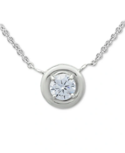 Giani Bernini Cubic Zirconia Framed 16" Pendant Necklace, Created For Macy's In Silver