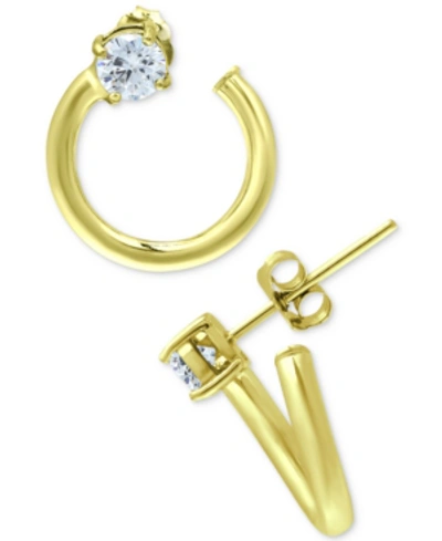 Giani Bernini Cubic Zirconia Front & Back Hoop Earrings, Created For Macy's In Yellow Gold Over Silver