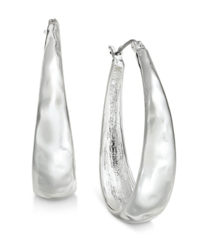 Style & Co Hammered Oval Hoop Earrings, Created For Macy's In Silver