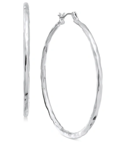 Style & Co Silver-tone Medium Hammered Hoop Earrings, 1.38", Created For Macy's