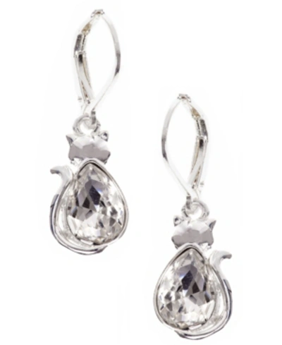 Pet Friends Jewelry Cat Stone Drop Earring In Silver-tone